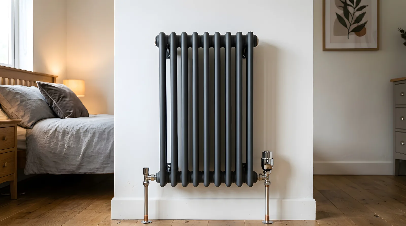 Designer column radiator in modern home, Marbella